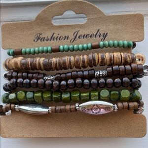 Fashion Jewelry Green and Brown Beaded Bracelet Set